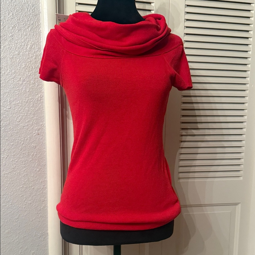 Zara Red Cowl Neck Short Sleeve Top